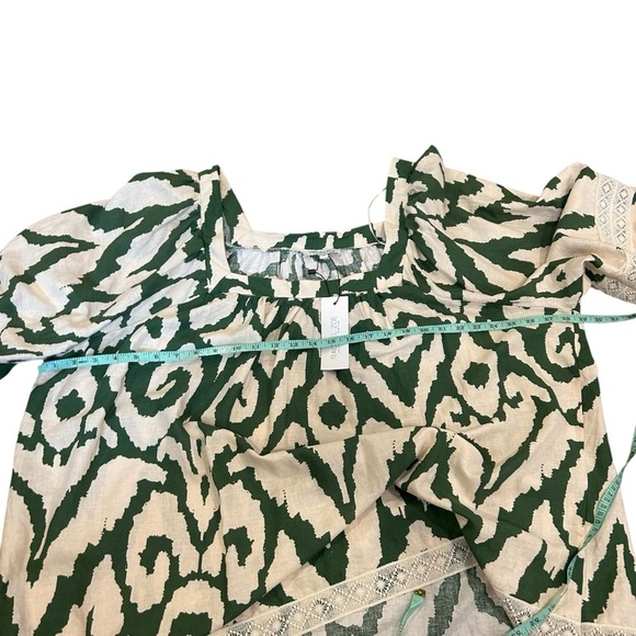 NWT rachel Zoe linen blend square neck puff sleeve green ikat top size 3X lace - Picture 6 of 7